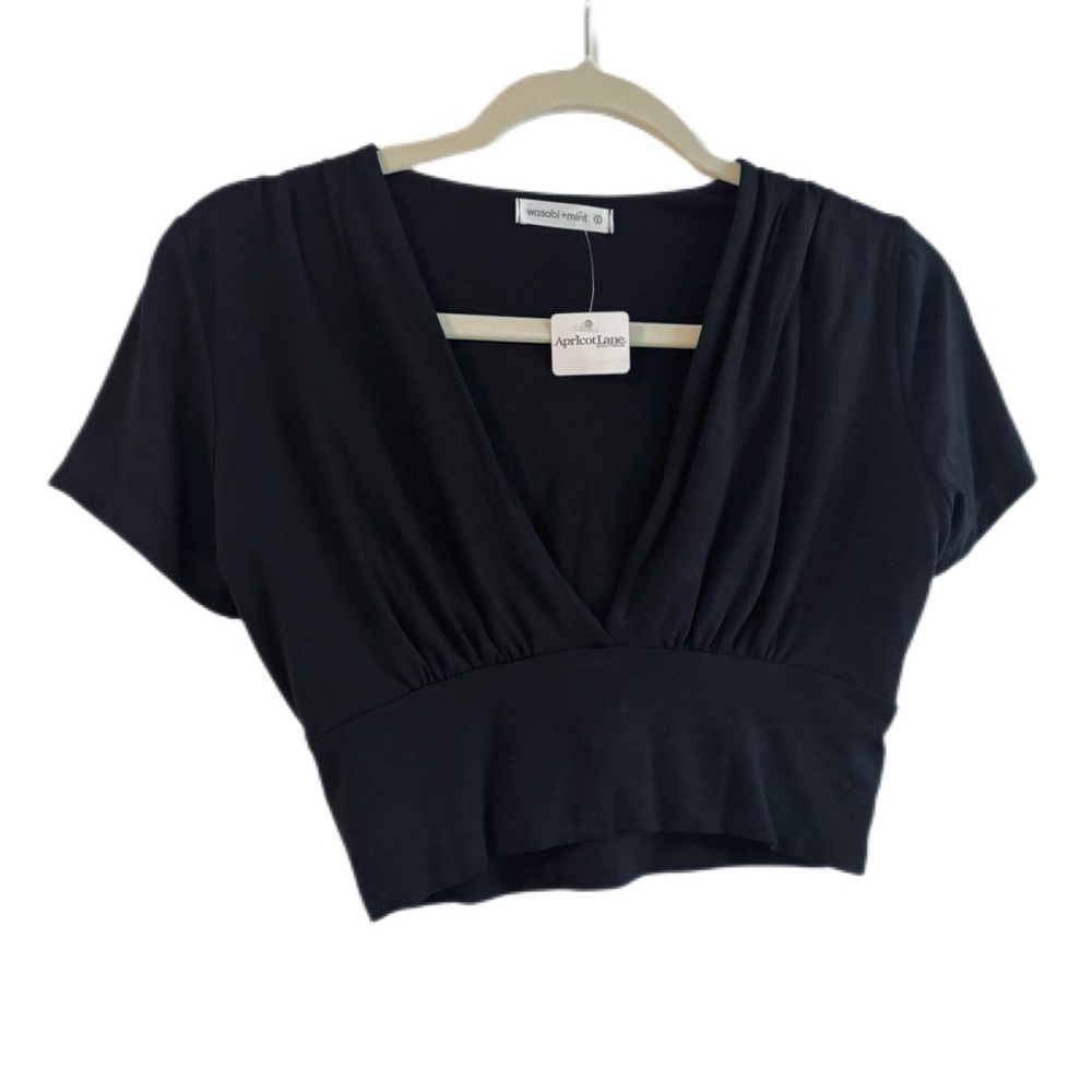 Wasabi + Mint Black Linen Blend Cropped Top, Size S NWT